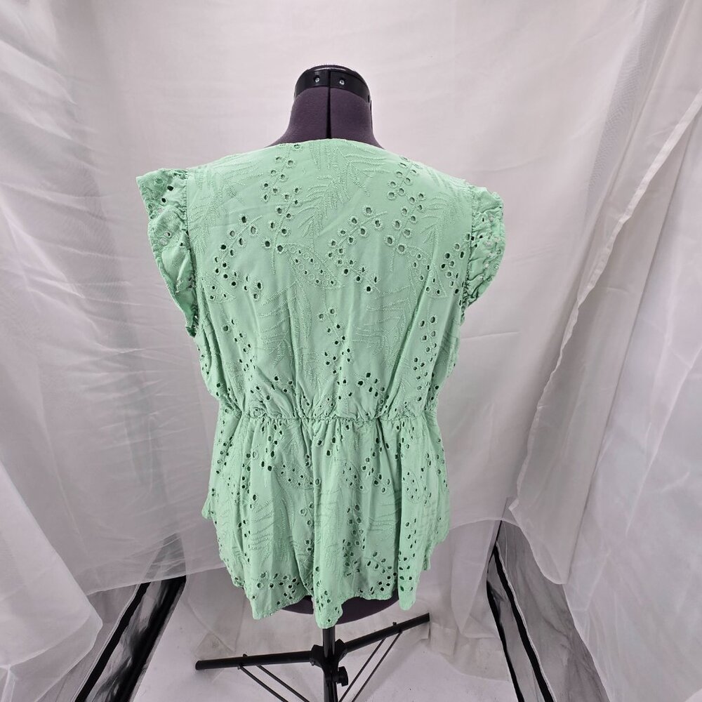 630-18 Torrid Mint Green Eyelet Ruffle Sleeve Babydoll Top Size 1 (16/18) - Picture 5 of 12